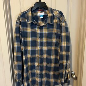 Columbia Men's Blue and Yellow Plaid Shirt